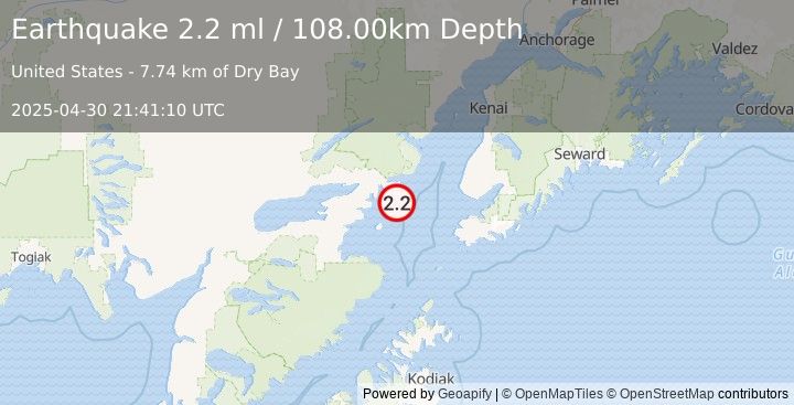 Earthquake SOUTHERN ALASKA (2.2 ml) (2025-04-30 21:41:10 UTC)