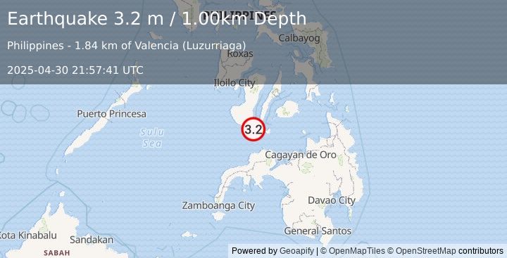 Earthquake NEGROS- CEBU REG, PHILIPPINES (3.2 m) (2025-04-30 21:57:41 UTC)