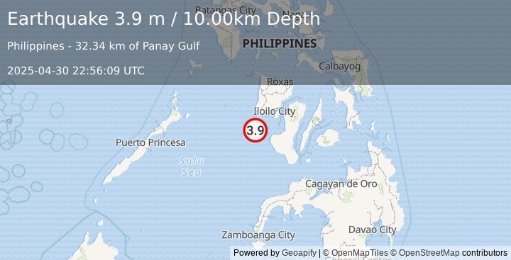 Earthquake PANAY, PHILIPPINES (3.9 m) (2025-04-30 22:56:09 UTC)