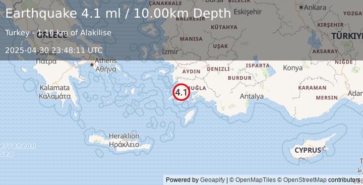 Earthquake WESTERN TURKEY (4.1 mw) (2025-04-30 23:48:09 UTC)