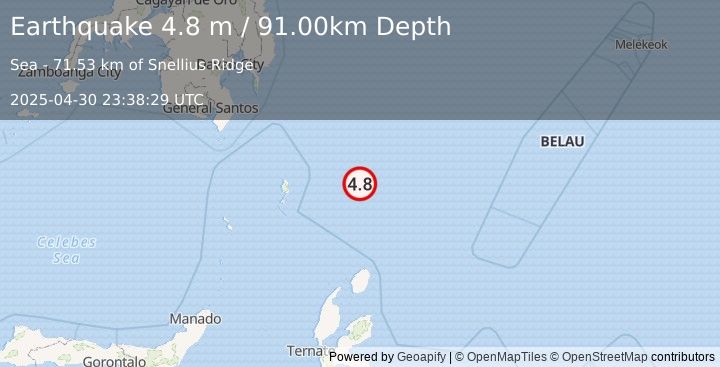 Earthquake NORTH OF HALMAHERA, INDONESIA (4.8 mw) (2025-04-30 23:38:26 UTC)