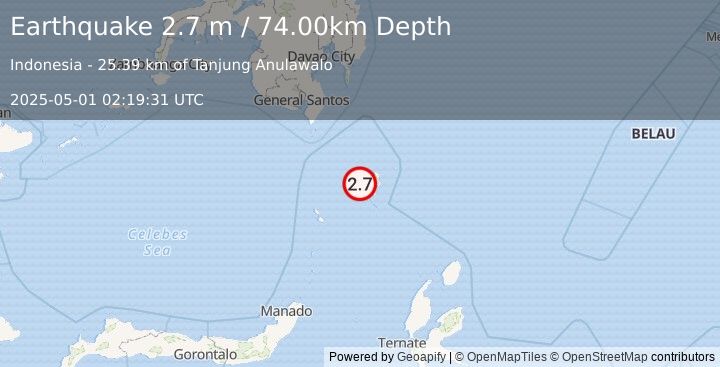 Earthquake KEPULAUAN TALAUD, INDONESIA (2.7 m) (2025-05-01 02:19:31 UTC)