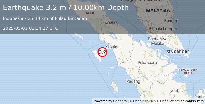 Earthquake NIAS REGION, INDONESIA (3.2 m) (2025-05-01 03:34:27 UTC)