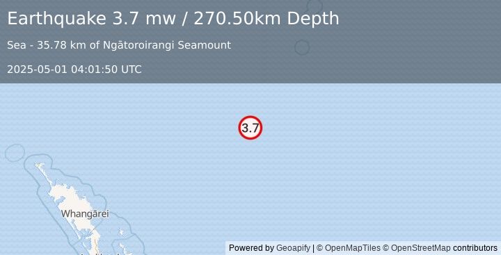 Earthquake SOUTH OF KERMADEC ISLANDS (3.7 mw) (2025-05-01 04:01:50 UTC)