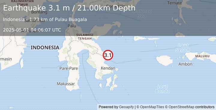 Earthquake SULAWESI, INDONESIA (3.1 m) (2025-05-01 04:06:07 UTC)