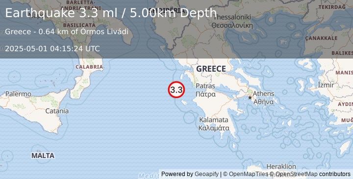 Earthquake GREECE (3.5 ml) (2025-05-01 04:15:23 UTC)