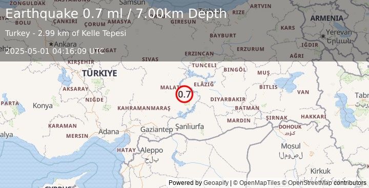 Earthquake EASTERN TURKEY (0.7 ml) (2025-05-01 04:16:09 UTC)