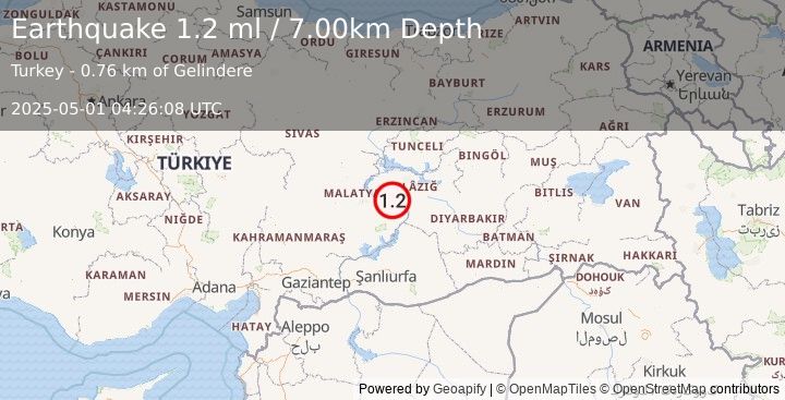 Earthquake EASTERN TURKEY (1.2 ml) (2025-05-01 04:26:08 UTC)