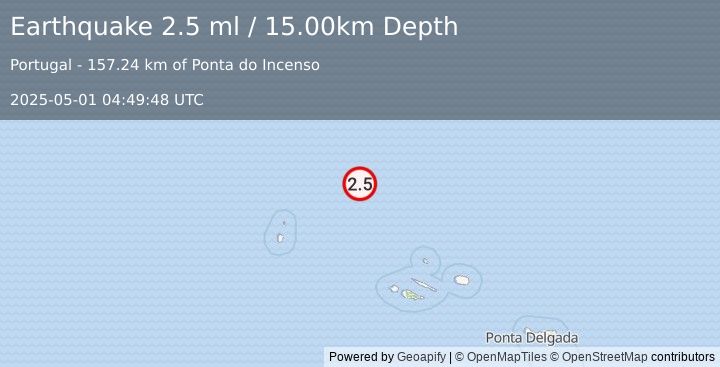Earthquake AZORES ISLANDS REGION (2.5 ml) (2025-05-01 04:49:48 UTC)