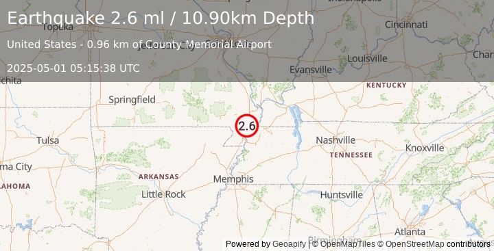 Earthquake SOUTHEASTERN MISSOURI (2.6 ml) (2025-05-01 05:15:38 UTC)