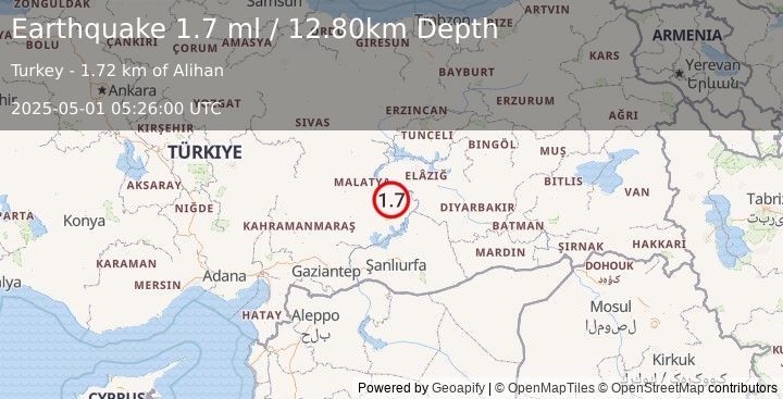 Earthquake EASTERN TURKEY (1.7 ml) (2025-05-01 05:26:00 UTC)