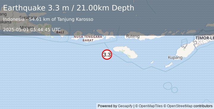Earthquake SUMBAWA REGION, INDONESIA (3.3 m) (2025-05-01 05:44:45 UTC)