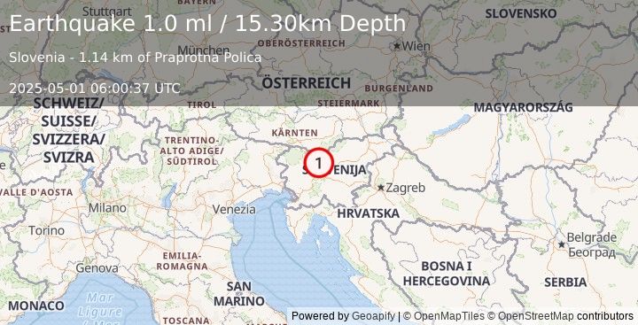 Earthquake SLOVENIA (1.0 ml) (2025-05-01 06:00:37 UTC)