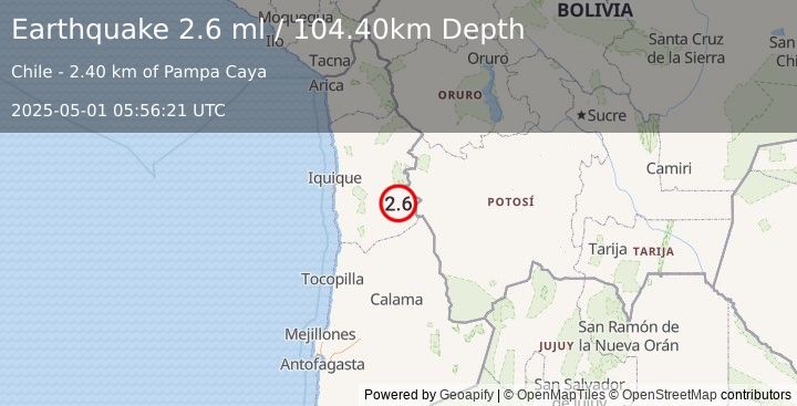 Earthquake TARAPACA, CHILE (2.6 ml) (2025-05-01 05:56:21 UTC)