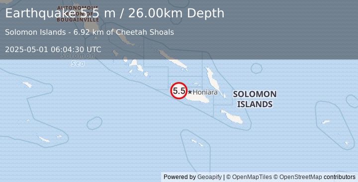 Earthquake SOLOMON ISLANDS (5.6 m) (2025-05-01 06:04:31 UTC)