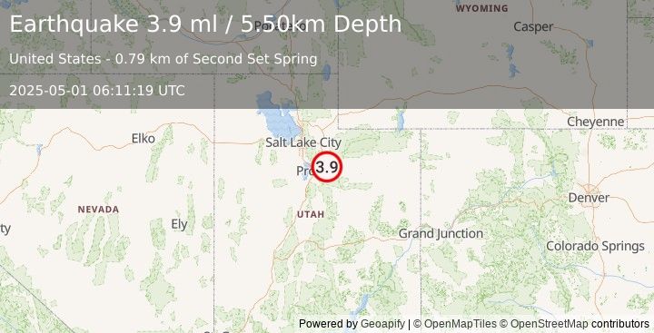 Earthquake UTAH (3.9 ml) (2025-05-01 06:11:19 UTC)
