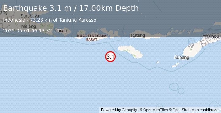 Earthquake SOUTH OF SUMBAWA, INDONESIA (3.1 m) (2025-05-01 06:13:32 UTC)