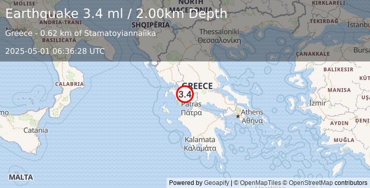 Earthquake GREECE (3.4 ml) (2025-05-01 06:36:28 UTC)