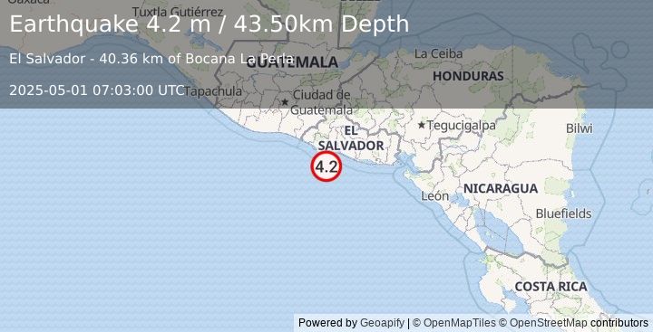 Earthquake OFFSHORE EL SALVADOR (4.2 m) (2025-05-01 07:03:00 UTC)