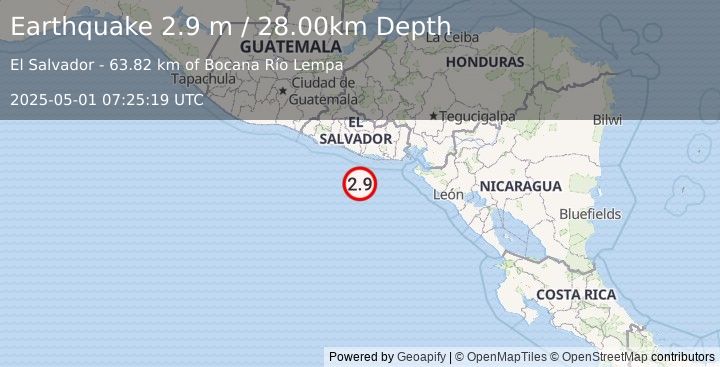 Earthquake OFFSHORE EL SALVADOR (3.0 m) (2025-05-01 07:25:21 UTC)