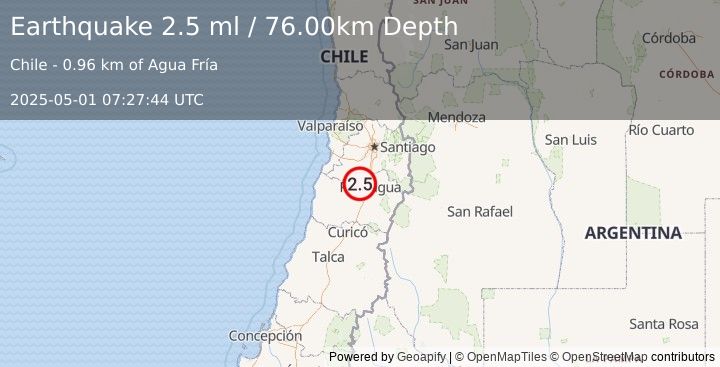 Earthquake REGION METROPOLITANA, CHILE (2.5 ml) (2025-05-01 07:27:44 UTC)