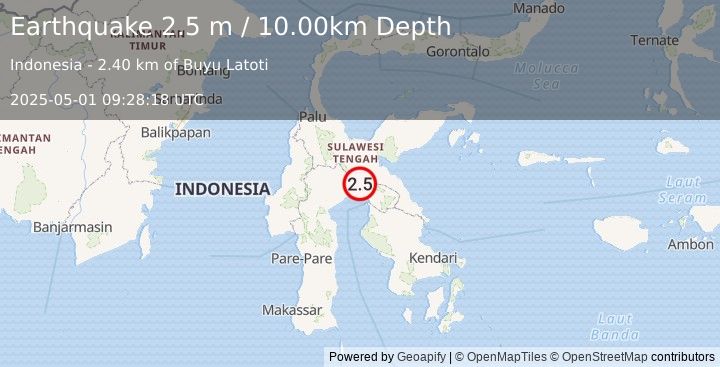 Earthquake SULAWESI, INDONESIA (2.5 m) (2025-05-01 09:28:18 UTC)