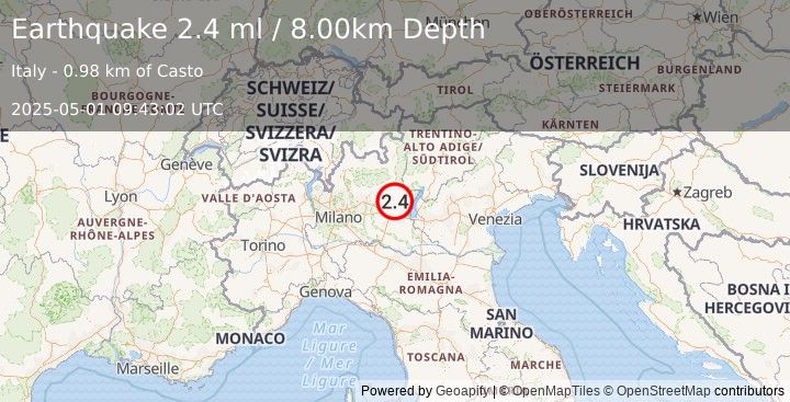 Earthquake NORTHERN ITALY (2.5 ml) (2025-05-01 09:43:00 UTC)
