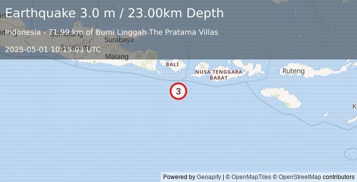 Earthquake SOUTH OF BALI, INDONESIA (3.0 m) (2025-05-01 10:15:03 UTC)