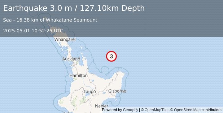 Earthquake OFF E. COAST OF N. ISLAND, N.Z. (3.0 m) (2025-05-01 10:52:25 UTC)