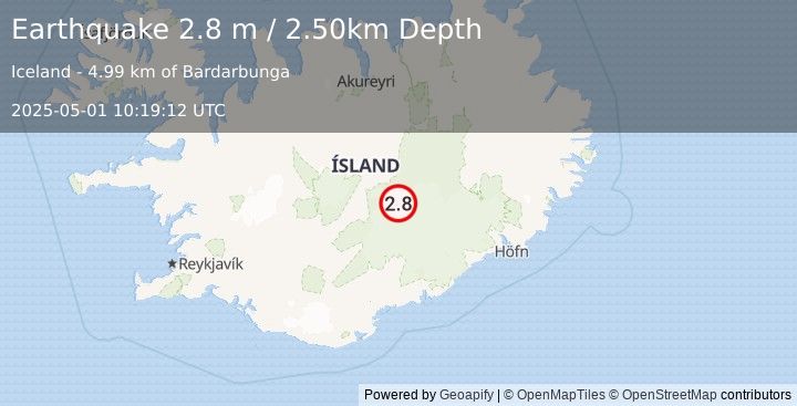 Earthquake ICELAND (2.8 m) (2025-05-01 10:19:12 UTC)