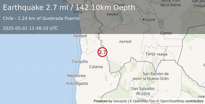 Earthquake ANTOFAGASTA, CHILE (2.7 ml) (2025-05-01 11:48:10 UTC)
