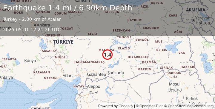 Earthquake EASTERN TURKEY (1.4 ml) (2025-05-01 12:21:26 UTC)