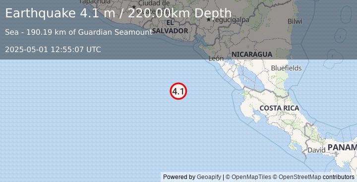 Earthquake OFFSHORE EL SALVADOR (2.8 m) (2025-05-01 12:54:31 UTC)