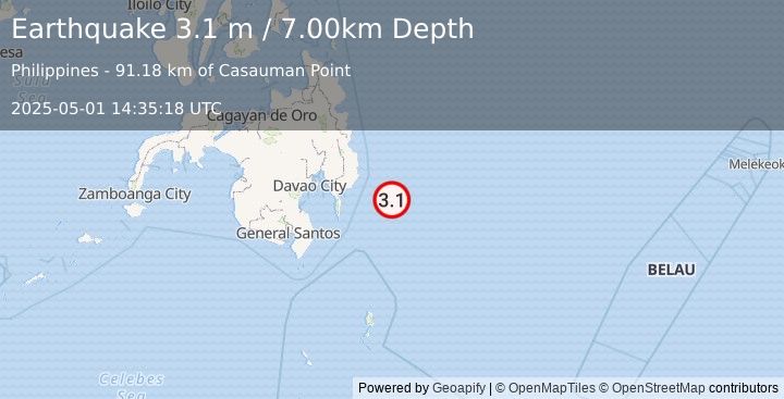 Earthquake PHILIPPINE ISLANDS REGION (3.1 m) (2025-05-01 14:35:18 UTC)