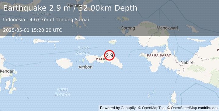 Earthquake SERAM, INDONESIA (2.9 m) (2025-05-01 15:20:20 UTC)