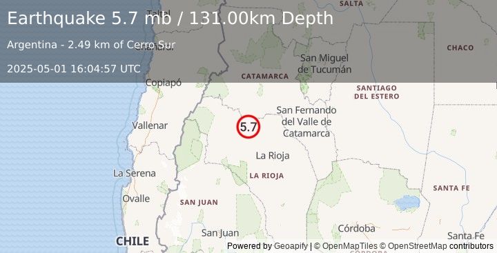 Earthquake LA RIOJA, ARGENTINA (5.4 mw) (2025-05-01 16:04:54 UTC)