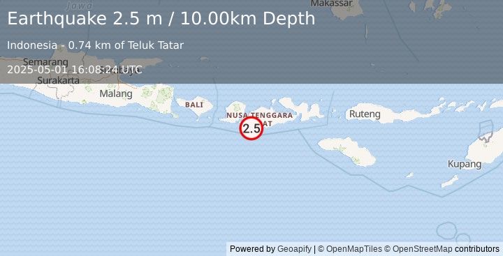 Earthquake LOMBOK REGION, INDONESIA (2.5 m) (2025-05-01 16:08:24 UTC)