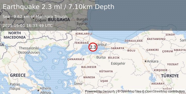 Earthquake WESTERN TURKEY (2.3 ml) (2025-05-01 16:33:49 UTC)
