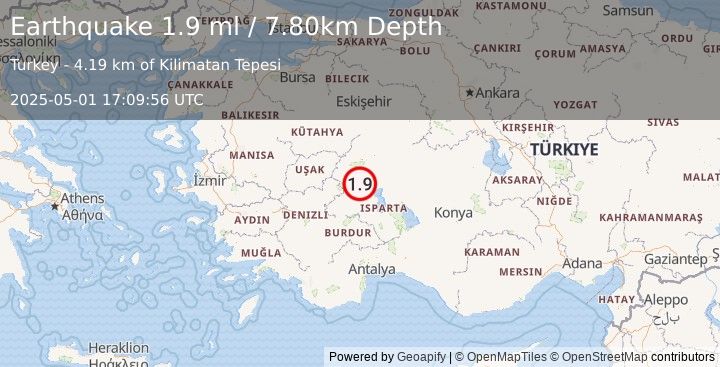 Earthquake WESTERN TURKEY (1.9 ml) (2025-05-01 17:09:56 UTC)
