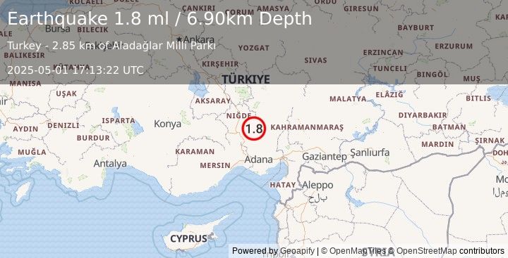 Earthquake CENTRAL TURKEY (1.8 ml) (2025-05-01 17:13:22 UTC)