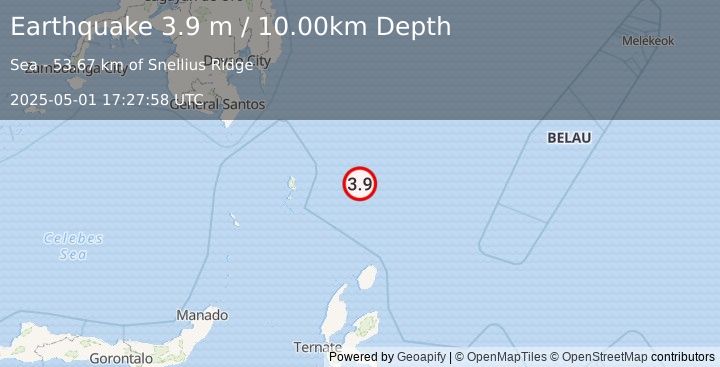 Earthquake NORTH OF HALMAHERA, INDONESIA (3.9 m) (2025-05-01 17:27:58 UTC)