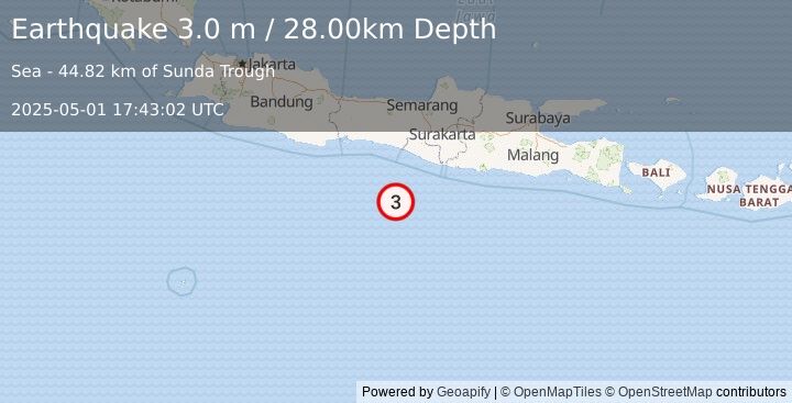 Earthquake JAVA, INDONESIA (3.0 m) (2025-05-01 17:43:02 UTC)