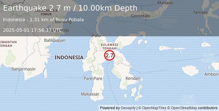 Earthquake SULAWESI, INDONESIA (2.7 m) (2025-05-01 17:56:33 UTC)