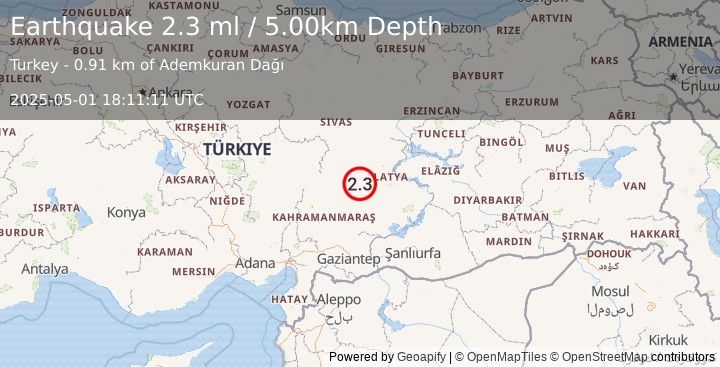 Earthquake CENTRAL TURKEY (2.2 ml) (2025-05-01 18:11:12 UTC)