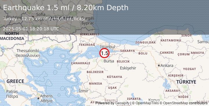 Earthquake WESTERN TURKEY (1.5 ml) (2025-05-01 18:20:18 UTC)