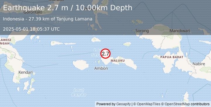 Earthquake CERAM SEA, INDONESIA (2.7 m) (2025-05-01 18:05:37 UTC)