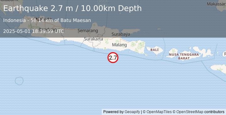 Earthquake JAVA, INDONESIA (2.7 m) (2025-05-01 18:39:59 UTC)