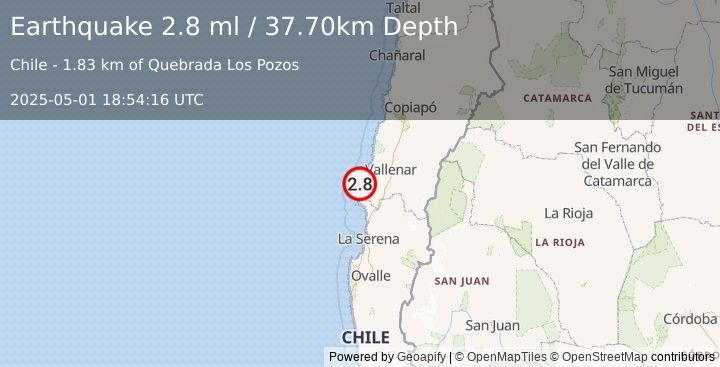 Earthquake ATACAMA, CHILE (2.8 ml) (2025-05-01 18:54:16 UTC)