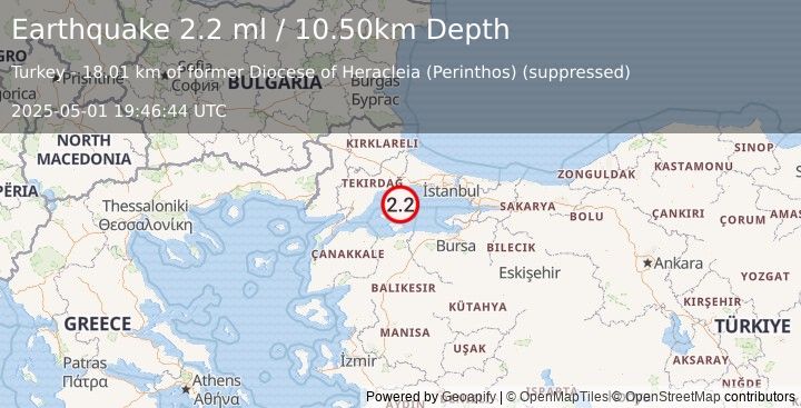 Earthquake WESTERN TURKEY (2.2 ml) (2025-05-01 19:46:44 UTC)