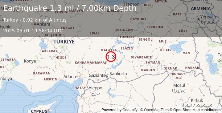 Earthquake EASTERN TURKEY (1.3 ml) (2025-05-01 19:58:04 UTC)